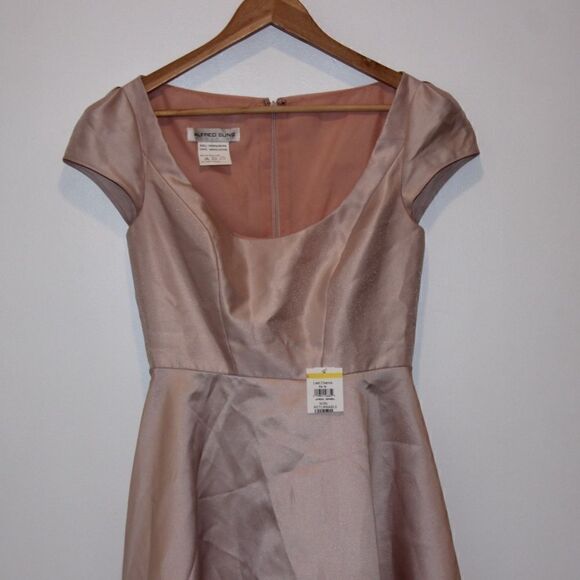 NEW Alfred Sung Blush Puff cap sleeve Scoop Neck midi Dress Women Size 2 - Picture 5 of 11